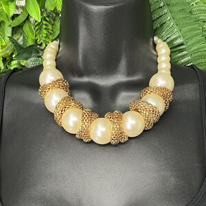 Necklace Women Fashion Gold Tone Graduated Bead Pearl‎ Statement 2129